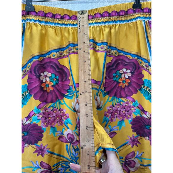 La DoubleJ Yellow Multi-Color Printed Silk Pull-on Palazzo Pant XL - Picture 6 of 16